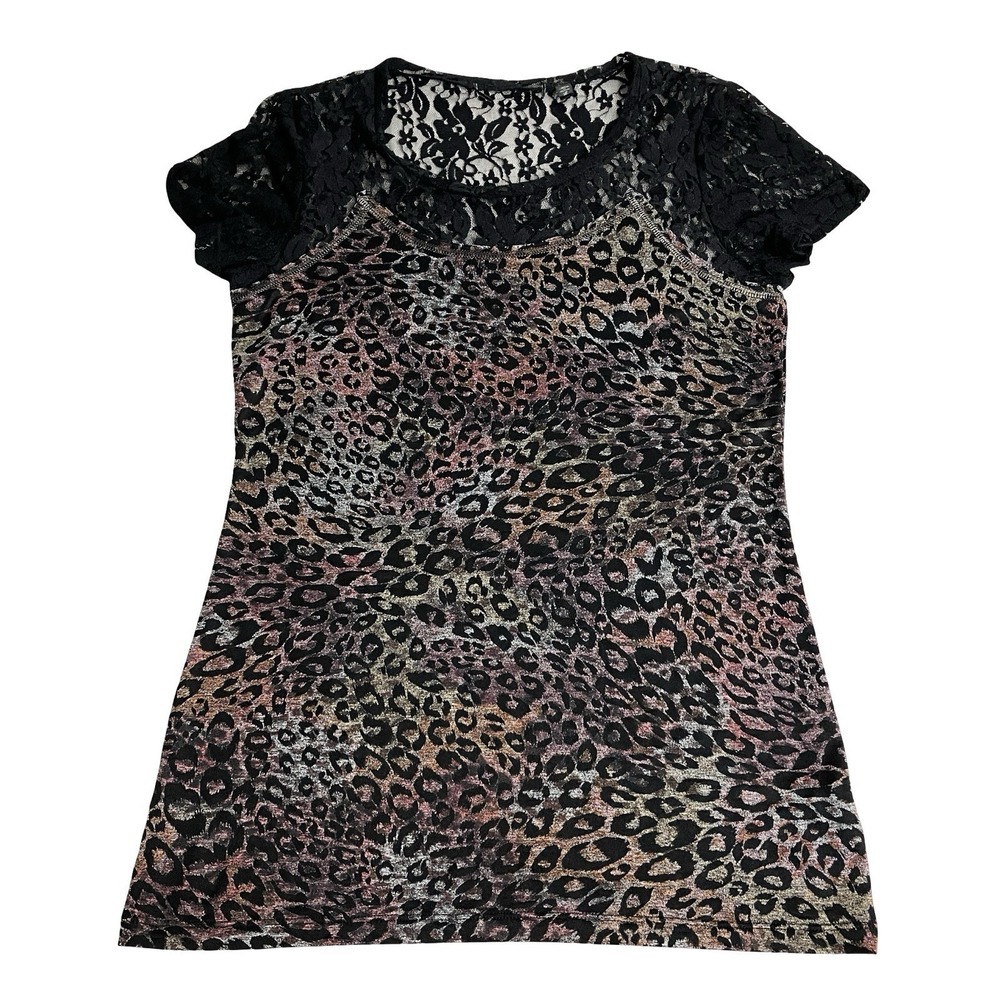 Vintage Y2K BKE Womens Large Leopard Lace Sheer Top Mall Goth Grunge Buckle Emo
